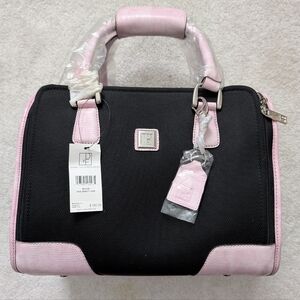 Diane von Furstenberg Black Pink Snakeskin Cosmetic Train Case